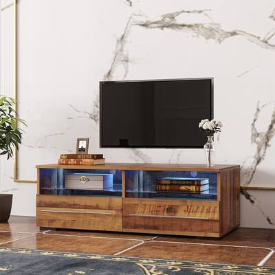 TV Stand for Television up to 45 Inches, Open Storage, Cable Management, Storage Shelves And 2 Drawers, Rustic Brown - N/A
