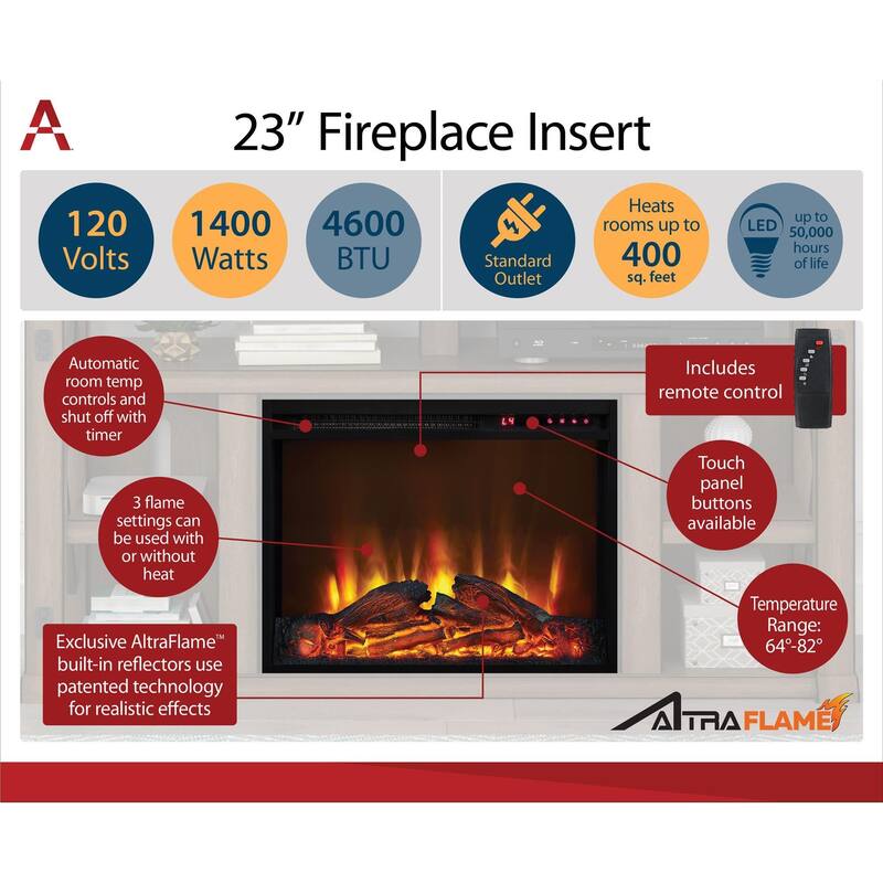 Roomfitters Wildwood Fireplace TV Stand for TVs up to 60 Inches, Electric Insert with Remote, Gray Finish