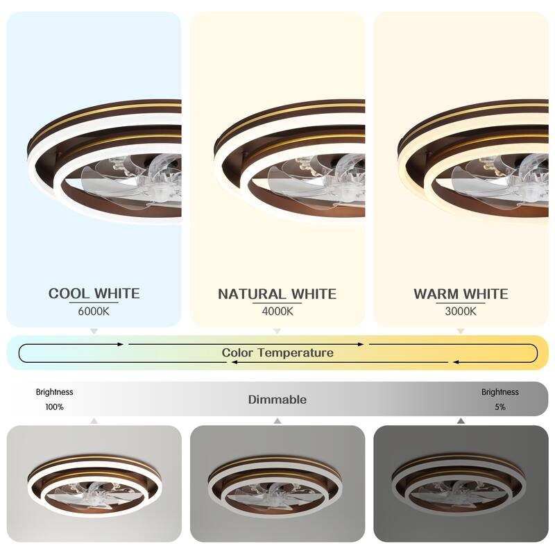 Bella Depot 20" Modern Flush Mount Ceiling Fan with APP Control, 6-Speed Low Profile Reversible Ceiling Fan with Dimmable Light