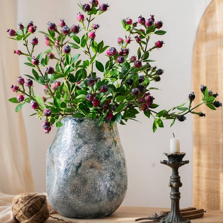 RusticReach Blue Bubble Hand Blown Glass Vase