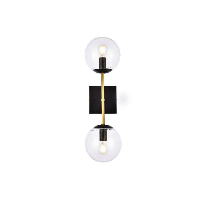 Elegant Lighting LD2357 Neri 2 Light 6" Wide Vanity Light - Black / Brass / Clear
