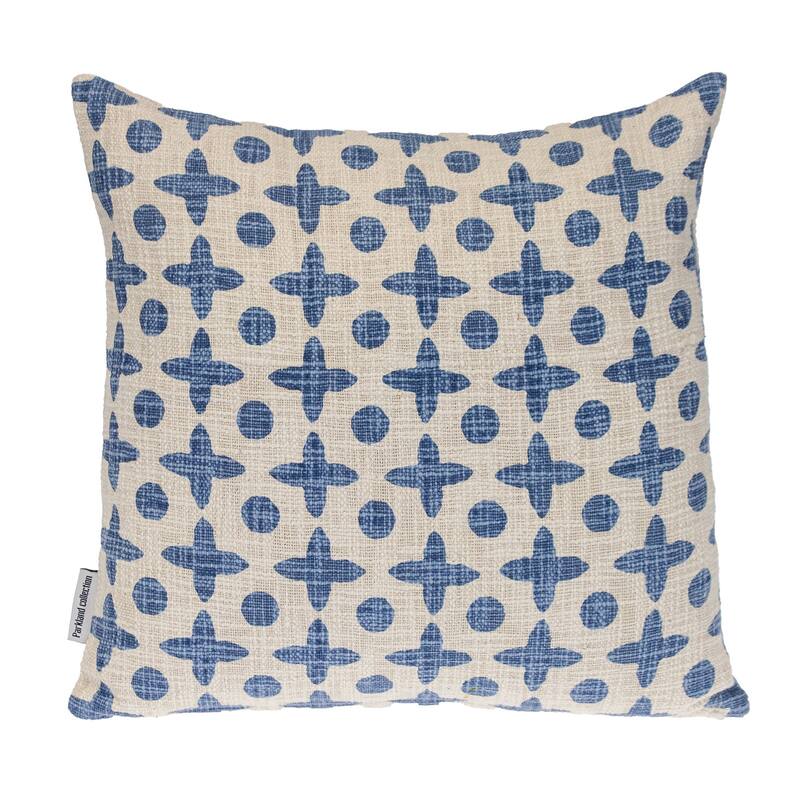 HomeRoots 18" Beige and Blue Geometric Cotton Throw Pillow