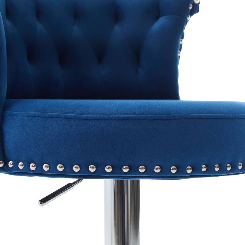 Velvet Upholstered Bar Stool Set of 2, Adjusatble Height Swivel Bar Stools, Dining Chairs with Curved Backrest & Footrest