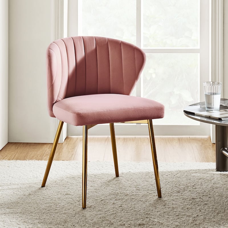Luna Modern Glam Upholstered Tufted Back Side Accent Dining Chair with Small Base by HULALA HOME - PINK