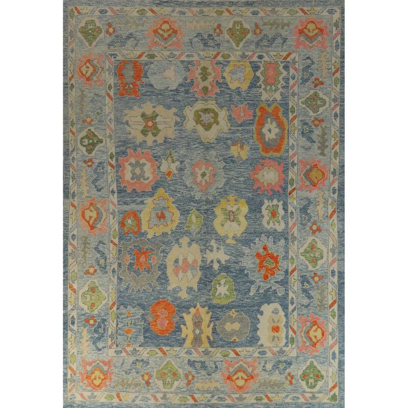Hand Knotted Oriental 100% Wool Carpet Transitional All-Over Navy Blue & Blues Oushak Area Rug - 12' 9'' X 9' 4''