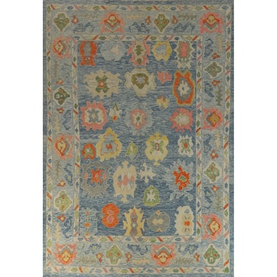 Hand Knotted Oriental 100% Wool Carpet Transitional All-Over Navy Blue & Blues Oushak Area Rug - 12' 9'' X 9' 4''