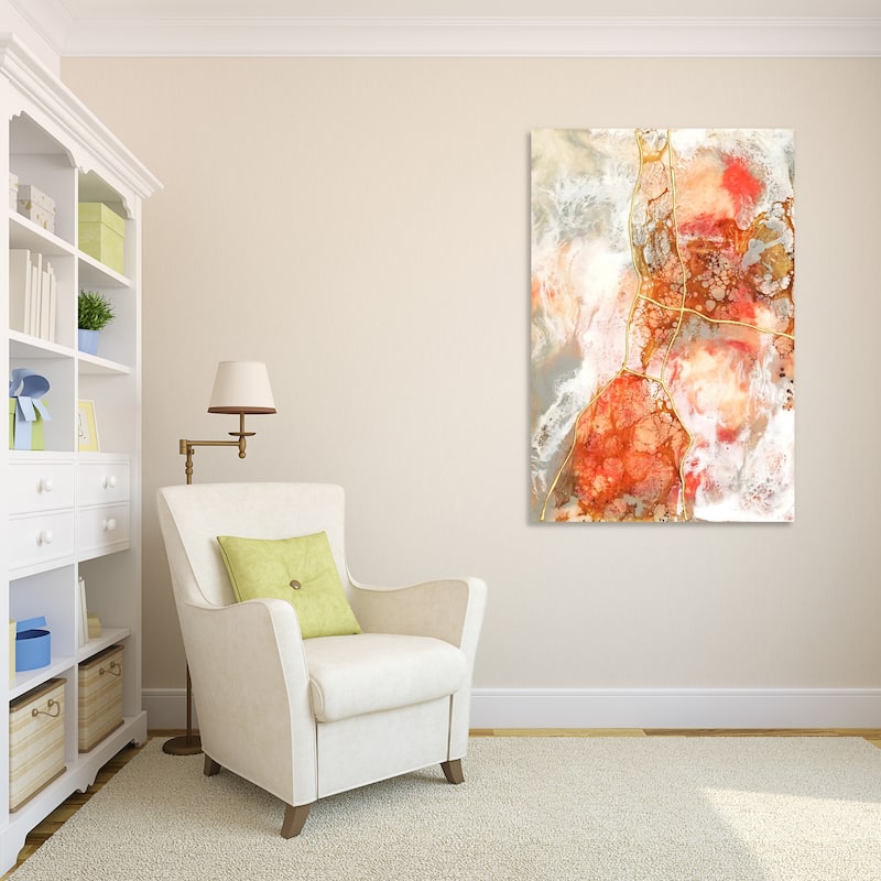 Coral Abstract Wall Art Printed on Frameless Free Floating Tempered Glass Panel