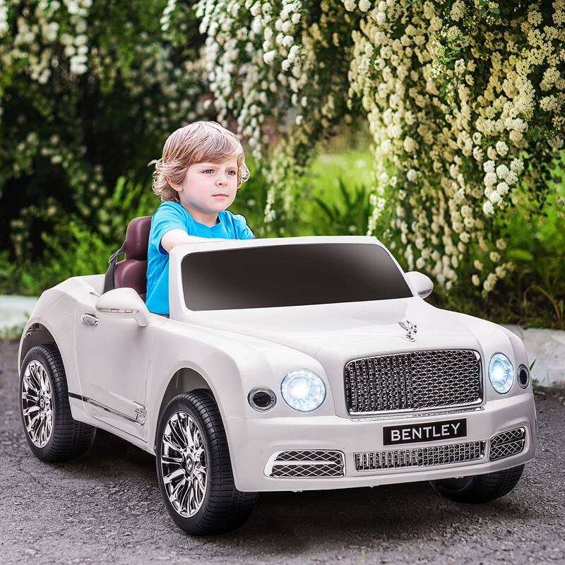 Bentley Mulsanne 12V Kids Ride-On Car with Remote Control, LED Lights, Music, and Suspension System for Boys & Girls - White