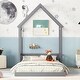 preview thumbnail 3 of 7, Full Roof-Framed Headboard Floor Bed Frame w/Headboard Guardrails,Grey