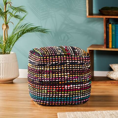 Madrid Handcrafted Boho Fabric Pouf by Christopher Knight Home