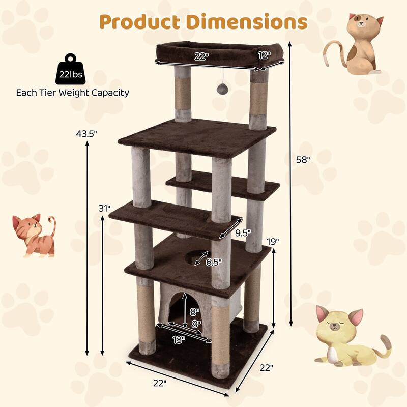 Costway Large Multi-level Cat Tree 58" Tall Cat Tower with Swaying - See Details