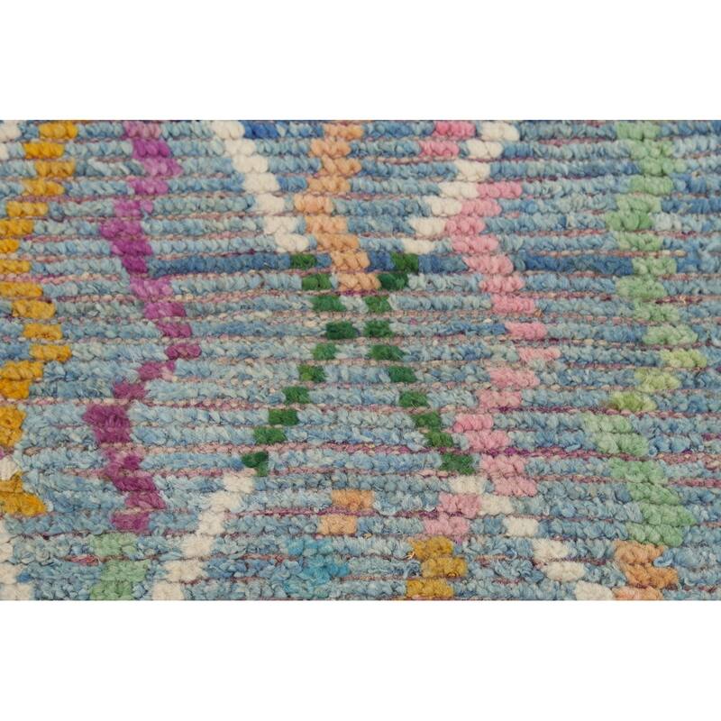 Blue Moroccan Oriental Runner Rug Hand-Knotted Wool Carpet - 2'11"x 16'5"