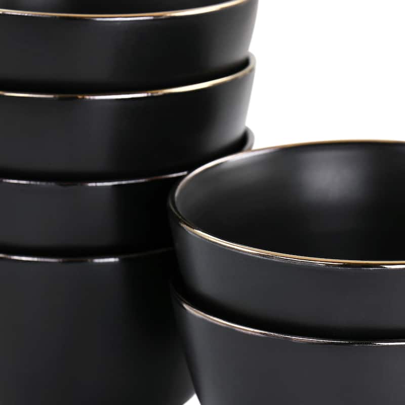 Batley 6 Piece Gold Rim Stoneware Bowl Set in Black
