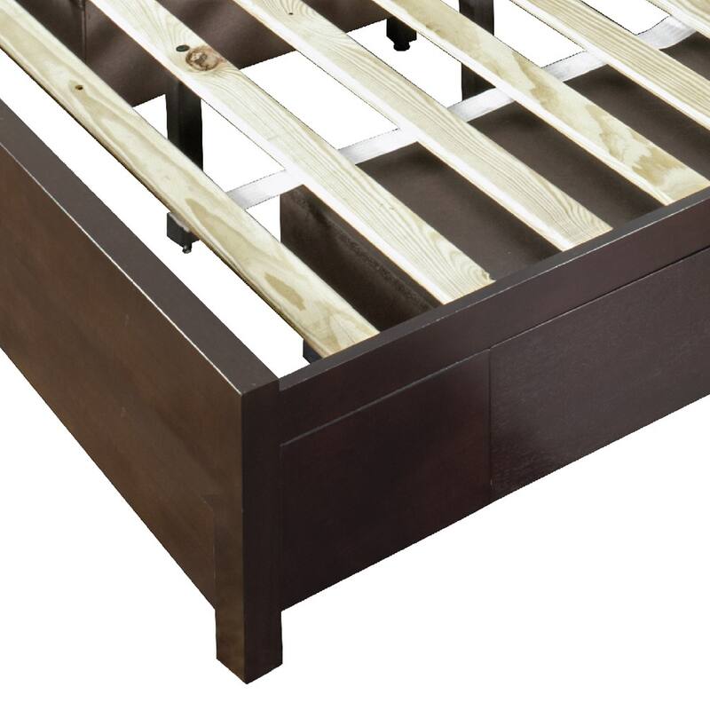 Yee Mahogany Wood Queen Bed with Storage, Panel Cut Out Design, Dark Brown