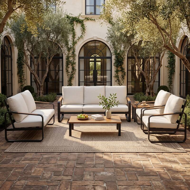 6-Piece Outdoor Patio Conversation Sofa Set with Cushions