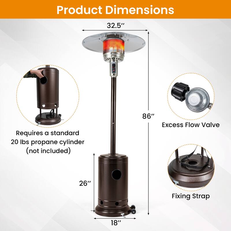 Gymax 50000 BTU Patio Propane Heater w/ Stainless Steel Burner & Safe
