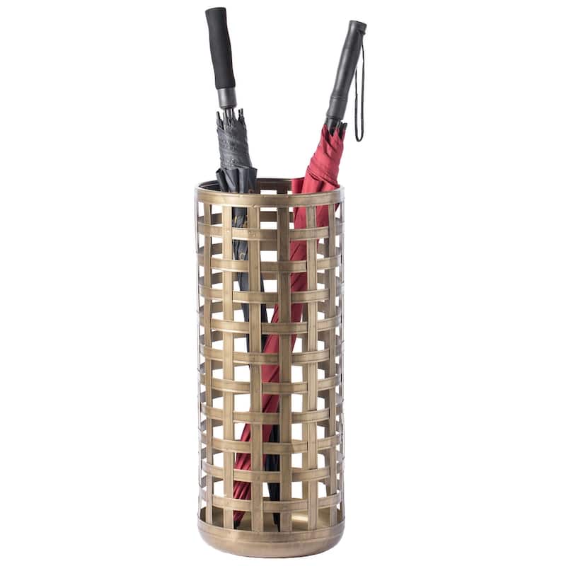 Round Metal Woven Umbrella Storage Stand - Brown