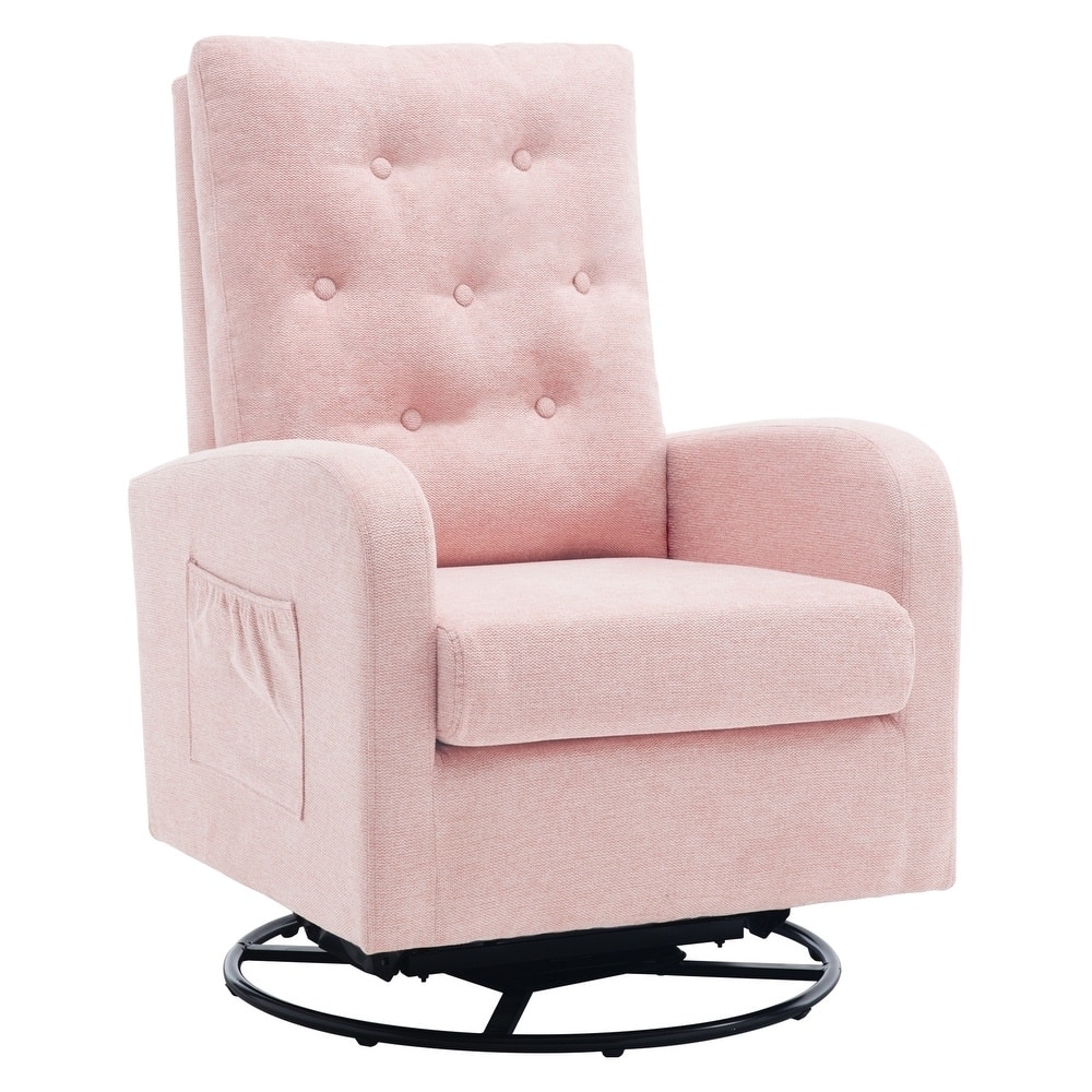 HOMYKA Swivel Rocking Upholstered Armchair Nursery Glider Linen Accent Chairs