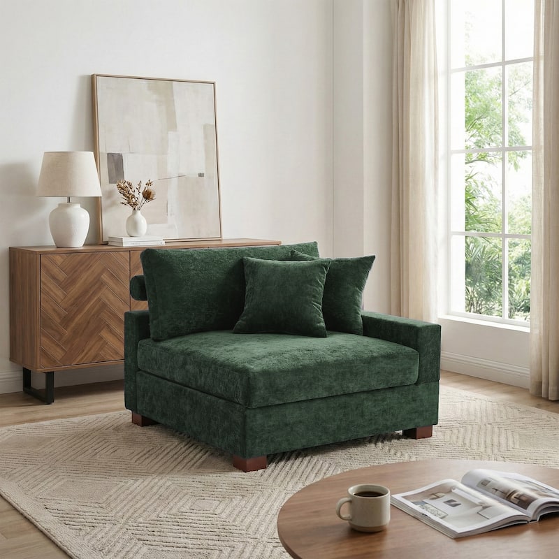 41" W Modern Chenille Corner Arm Accent Chair Sectional Module with Pillows