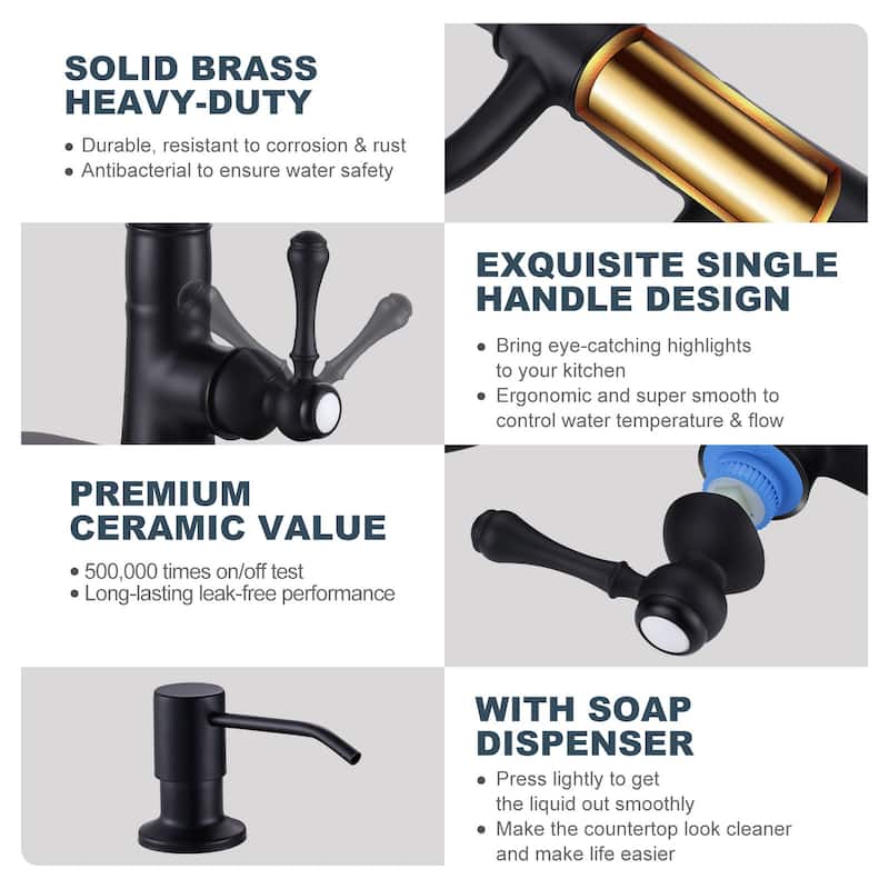 WOWOW Single-Handle Pull Down Kitchen Faucet with Soap Dispenser