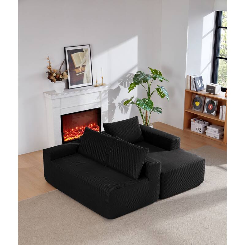 L-Shaped Modular Sectional Sofa with Chaise Lounge, Corduroy Upholstered Boneless Cloud Couch, Full Compressed Deep Seat Sofa