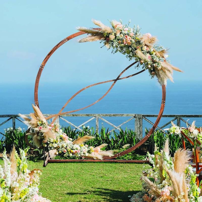 Round Wedding Arch Wooden Backdrop Stand w/ Triangular-Shaped Base
