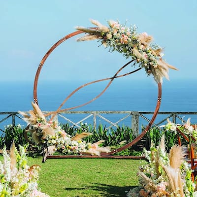 Round Wedding Arch Wooden Backdrop Stand w/ Triangular-Shaped Base