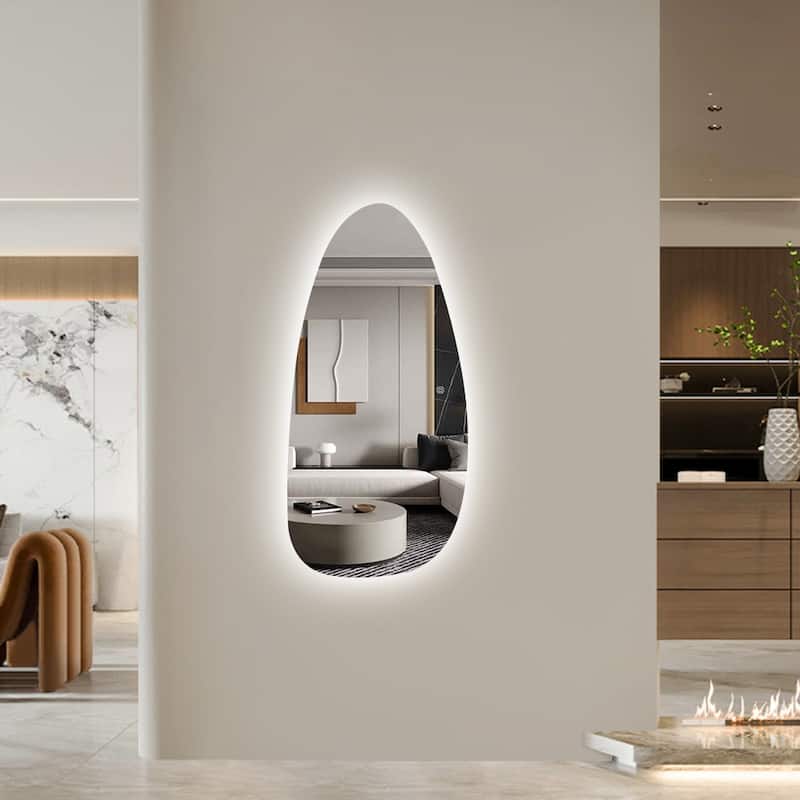 Asymmetrical LED Lighted Decorative Bathroom Vanity Mirror - Clear - 24x48