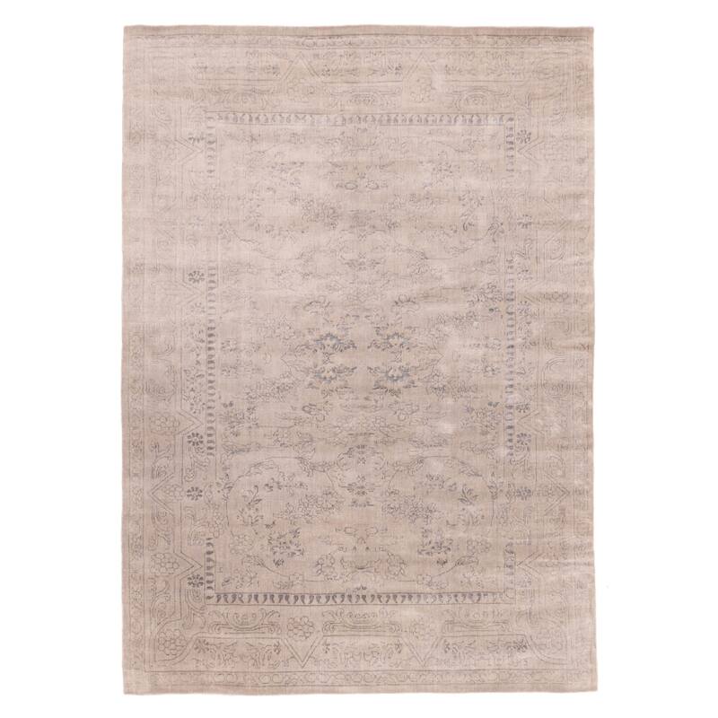 ECARPETGALLERY Hand Loomed Elysian Light Grey Viscose, Wool Rug - 7'11 x 11'1