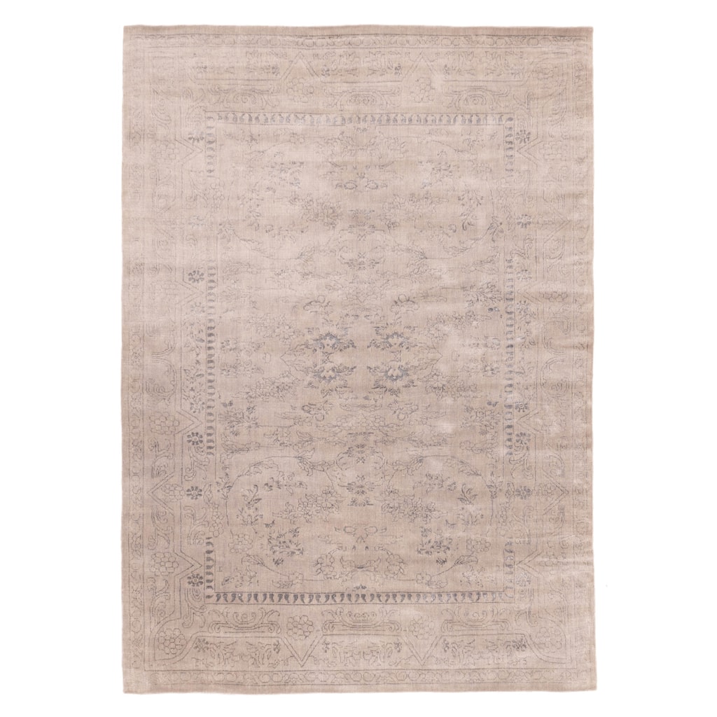 ECARPETGALLERY Hand Loomed Elysian Light Grey Viscose, Wool Rug - 7'11 x 11'1