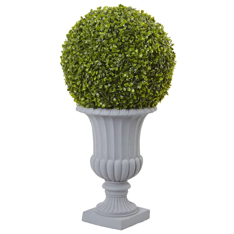 Vintage Topiary Plant - 30" Indoor Outdoor DÃ©cor - Gray Urn - Green Leaves - Home Garden Accent - 0.21ft.