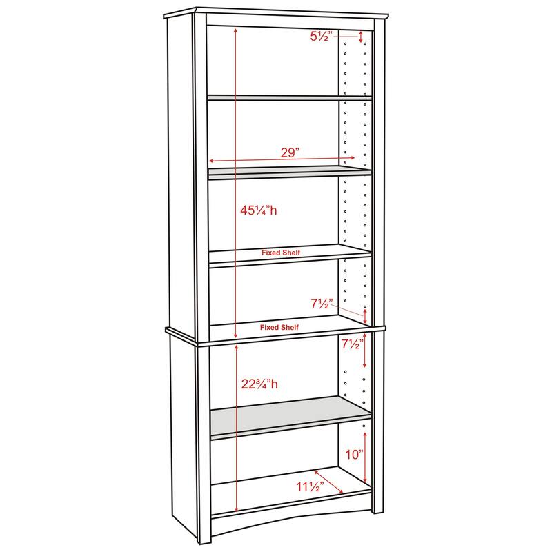 Prepac Home Office 6-Shelf Bookcase - 31.5" W x 77" H x 13" D