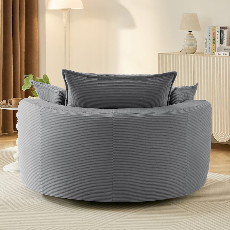 Roomfitters Swivel Barrel Chair with Dual-Layer Cushion and 3 Pillows, Comfy Accent Chair for Home or Office