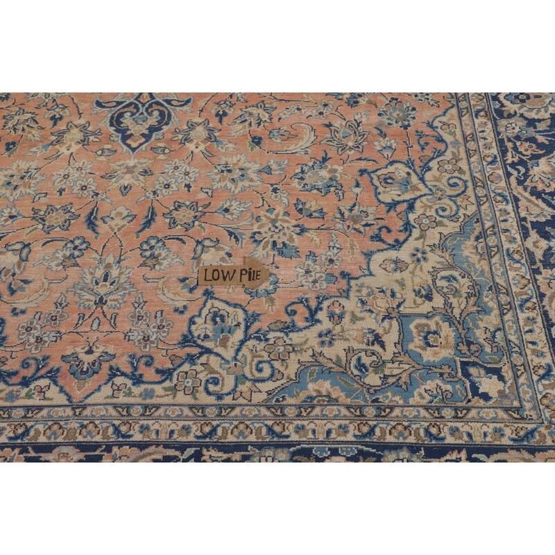 Traditional Orange Kashan Persian Vintage Rug Hand-Knotted Wool Carpet - 8'3"x 13'0"