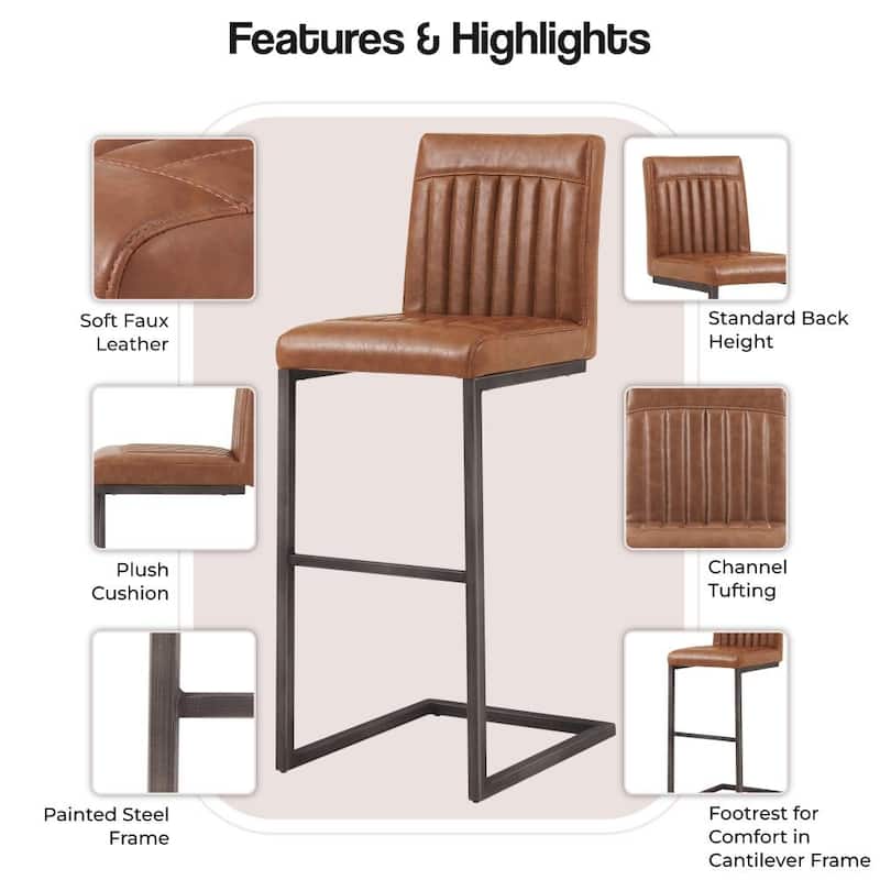 NPD Furniture Ronan Faux Leather Bar Stool (Set of 2)