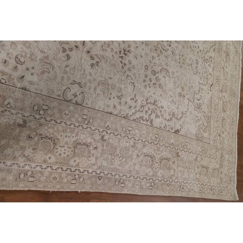 Hand Knotted Oriental 100% Wool Carpet Traditional Floral Beige & Ivories Kashan Area Rug - 12' 1'' X 9' 5''