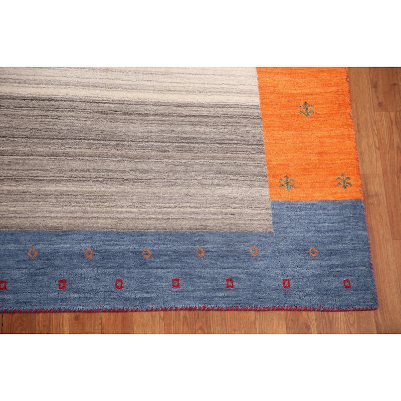 Striped Gabbeh Oriental Area Rug Hand-Knotted Multi-Color Wool Carpet - 8'1" x 9'8"