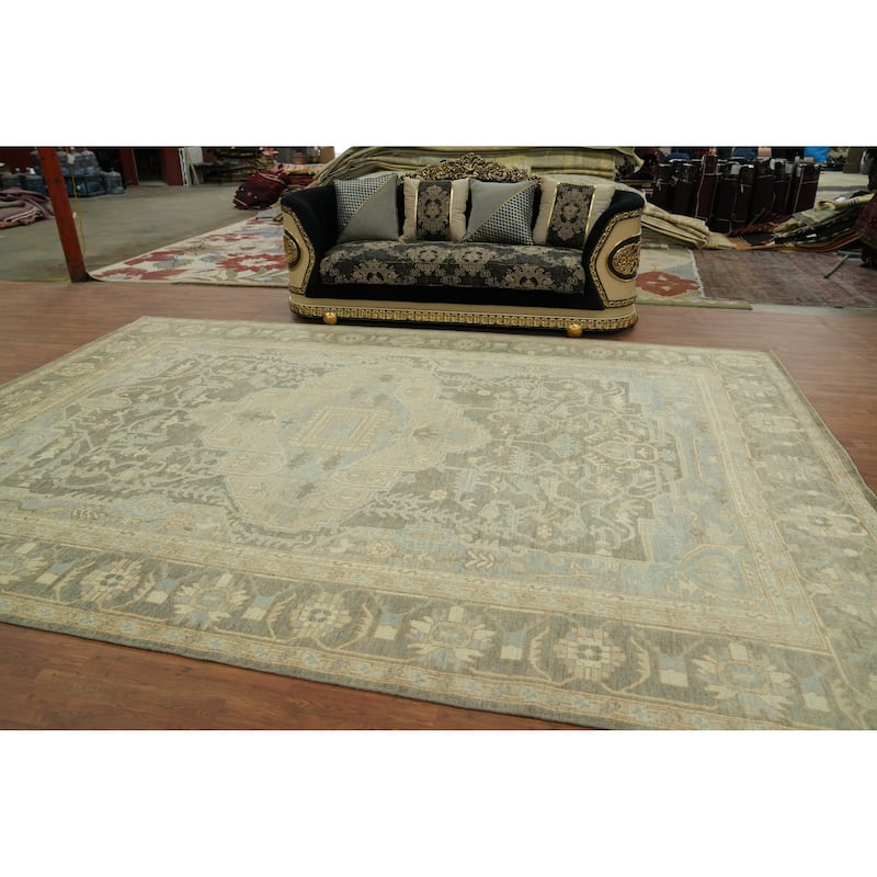 Vegetable Dye Wool Oushak Turkish Large Rug, Floral Geometric Carpet - 14' 3'' X 10' 0''