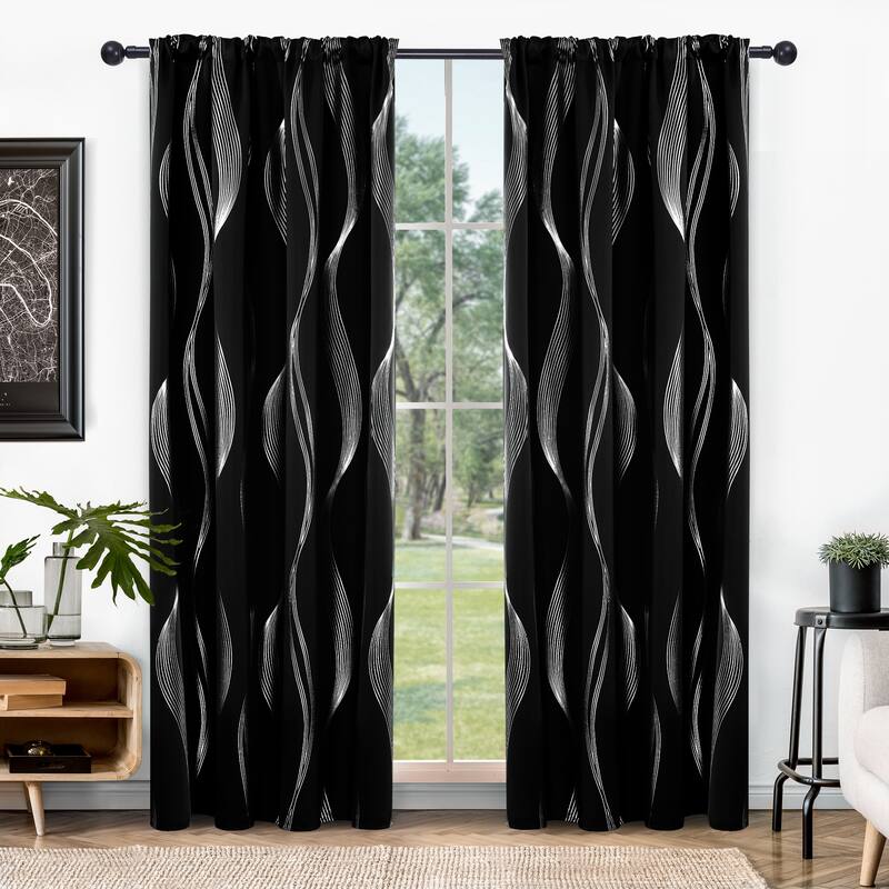 Deconovo Back Tab Rod Pocket Silver Wave Curtains(2 Panel)