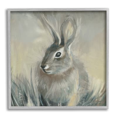 Stupell Rabbit Portrait Grey Yellow Animal Painting, 12x12, Framed Wall Art