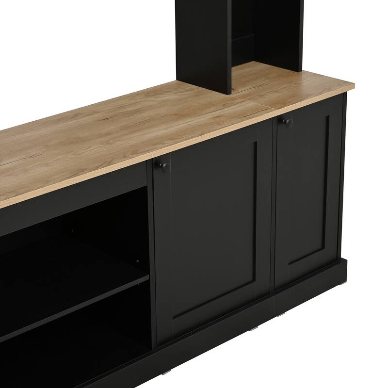 Arched Entertainment Center Wall Unit with Bookshelf, 91" Media Console for TVs Up to 70", Wood TV Stand with Adjustable Shelves