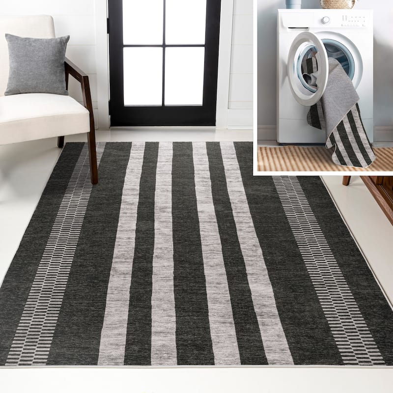 JONATHAN Y Timantii Bohemian Medallion Textured Weave Machine Washable Area Rug - 9 X 12 - Black/Ivory