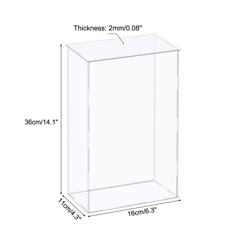 Acrylic Display Case Plastic Cube Storage Box Clear Assemble Showcase - 6.3x4.3x14.1 Inch