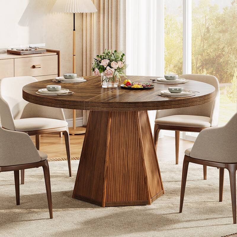 47-Inch Round Dining Table for 4, Farmhouse Industrial Wooden Kitchen Table
