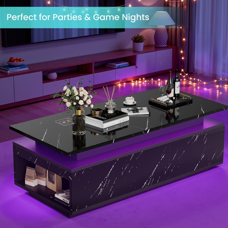 Pocassy 47.2 Inches Living Room Tables Modern LED Coffee Table