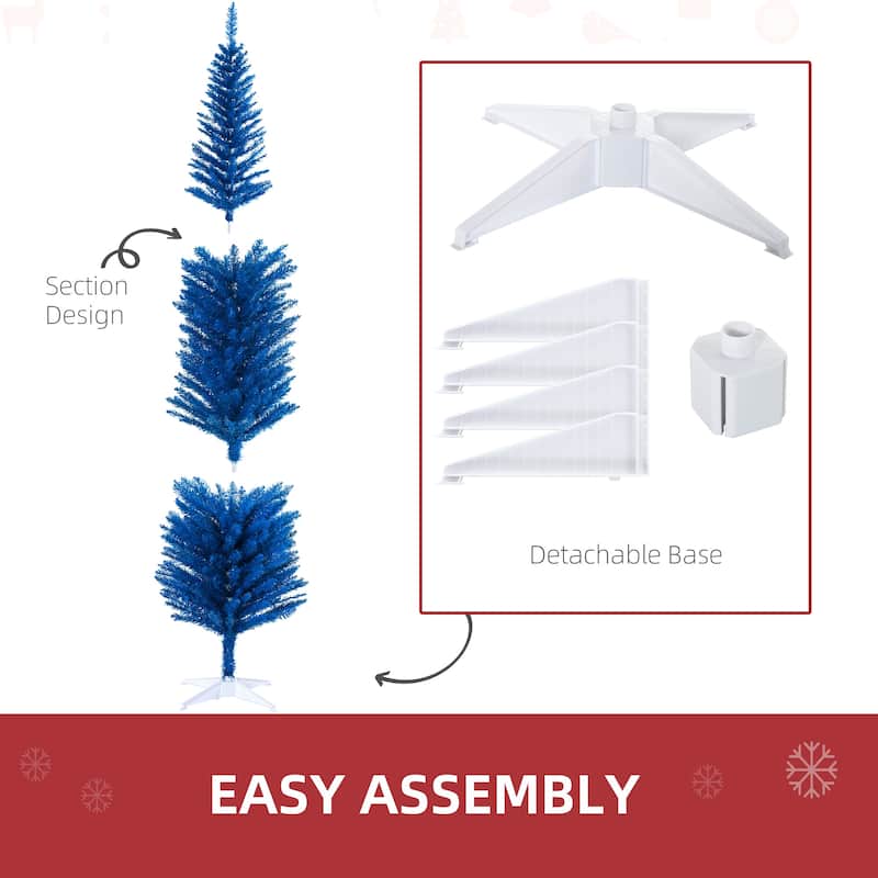 HOMCOM 7' Artificial Pencil Christmas Tree, Slim Xmas Tree with 499 Realistic Branch Tips and Plastic Stand, Blue - 6.89 ft
