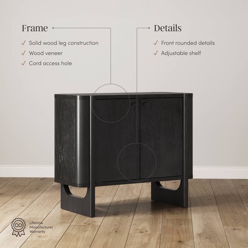Solace Mid Century Modern Cabinet, Storage Accent Cabinet or TV Stand with Doors, Solid Wood Legs and Adjustable Shelf