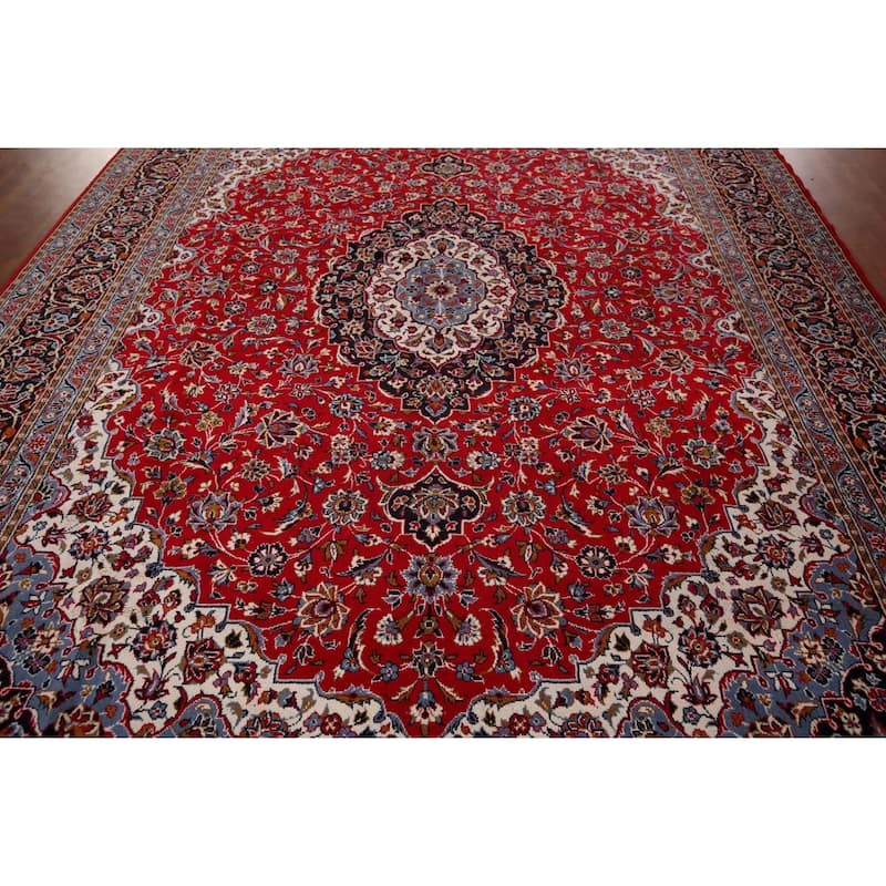 Floral Red Kashan Turkish Rug Machine Made Living Room Carpet - 9'7" x 12'5"