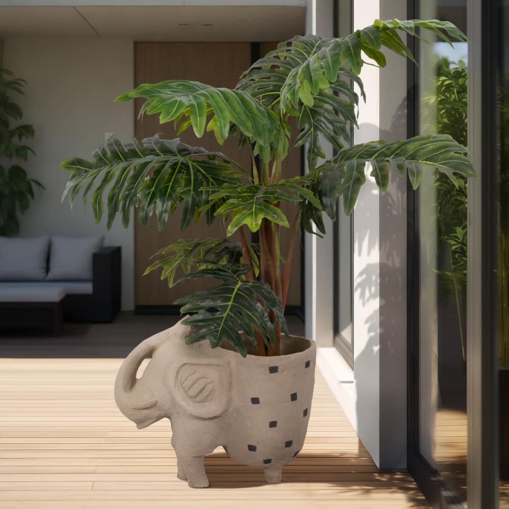 Sagebrook Home's Ivory 25" Paper Mache Elephant Planter - 25" x 14" x 21"