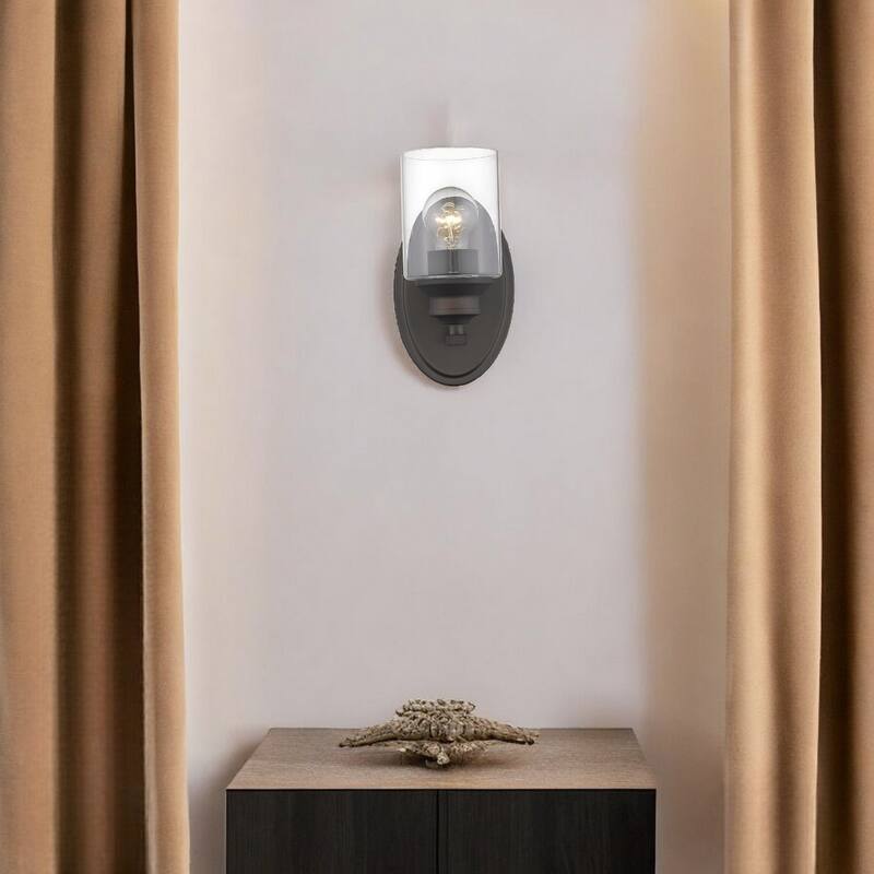 Modern Wall Sconce 1 Light with Clear Glass Shade and Steel Fixture Damp Rated Reversible Mounting - 9.25" H x 5" W x 5.75" D